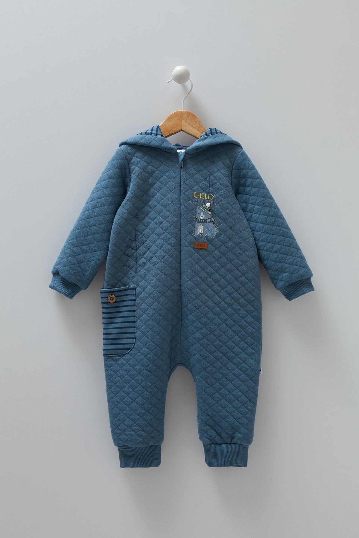 8365 Caramell Baby Boys’ Quilted Overall with Hood & Closed Feet | 0–9 Months | Cotton | Turkey