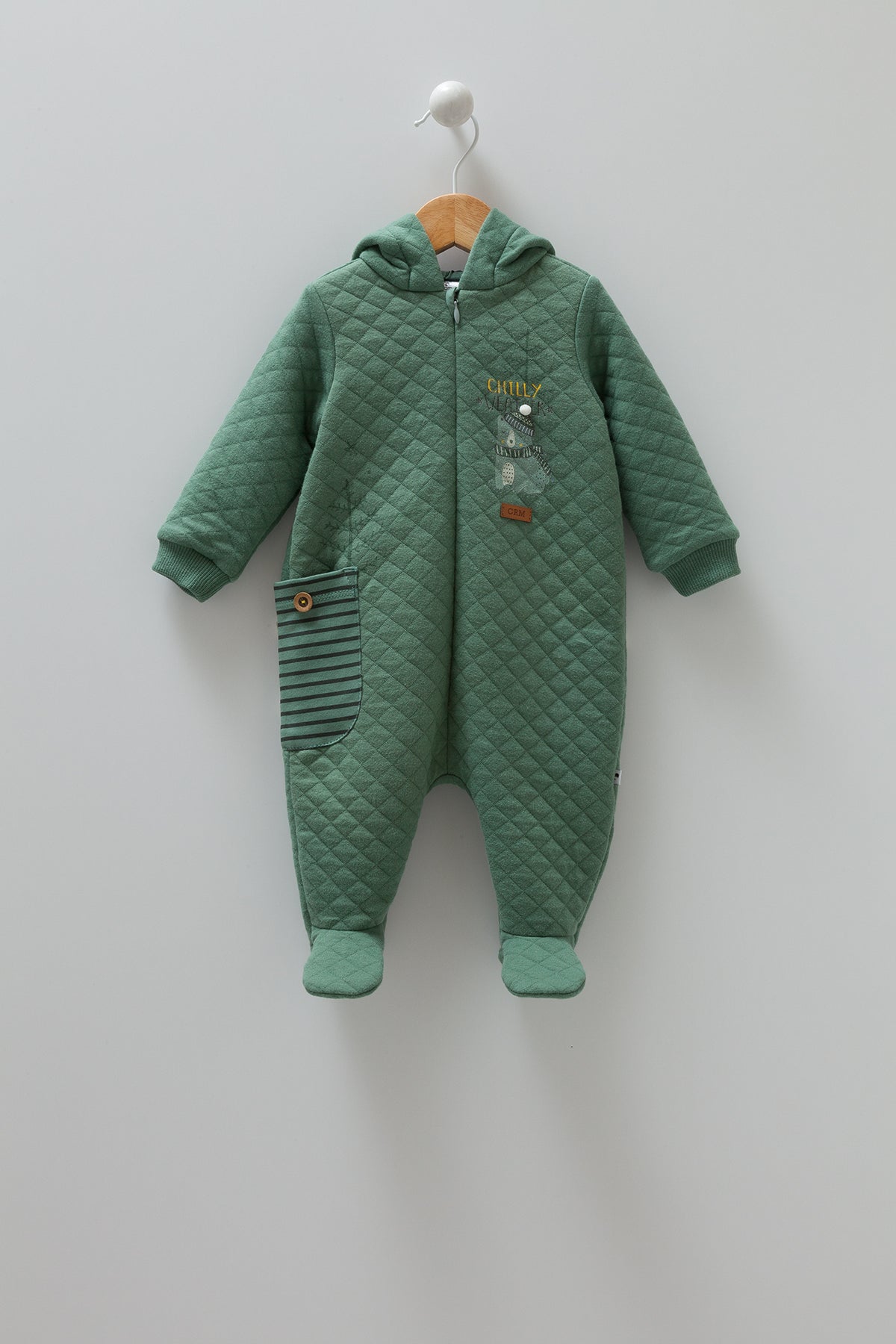 8365 Caramell Baby Boys’ Quilted Overall with Hood & Closed Feet | 0–9 Months | Cotton | Turkey