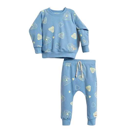 3530 WOWO Unisex Baby Sweatshirt & Jogger Set – Bright Orange with Paper Plane Print | Size 6–9 Months