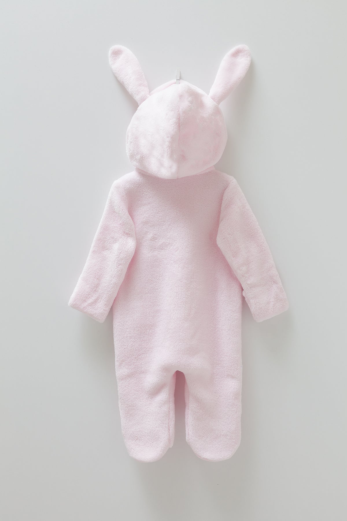 8424 Caramell Baby Girl Plush Jumpsuit with Hood & Bunny Ears – Closed Feet | Sizes 0–9 Months | Made in Turkey