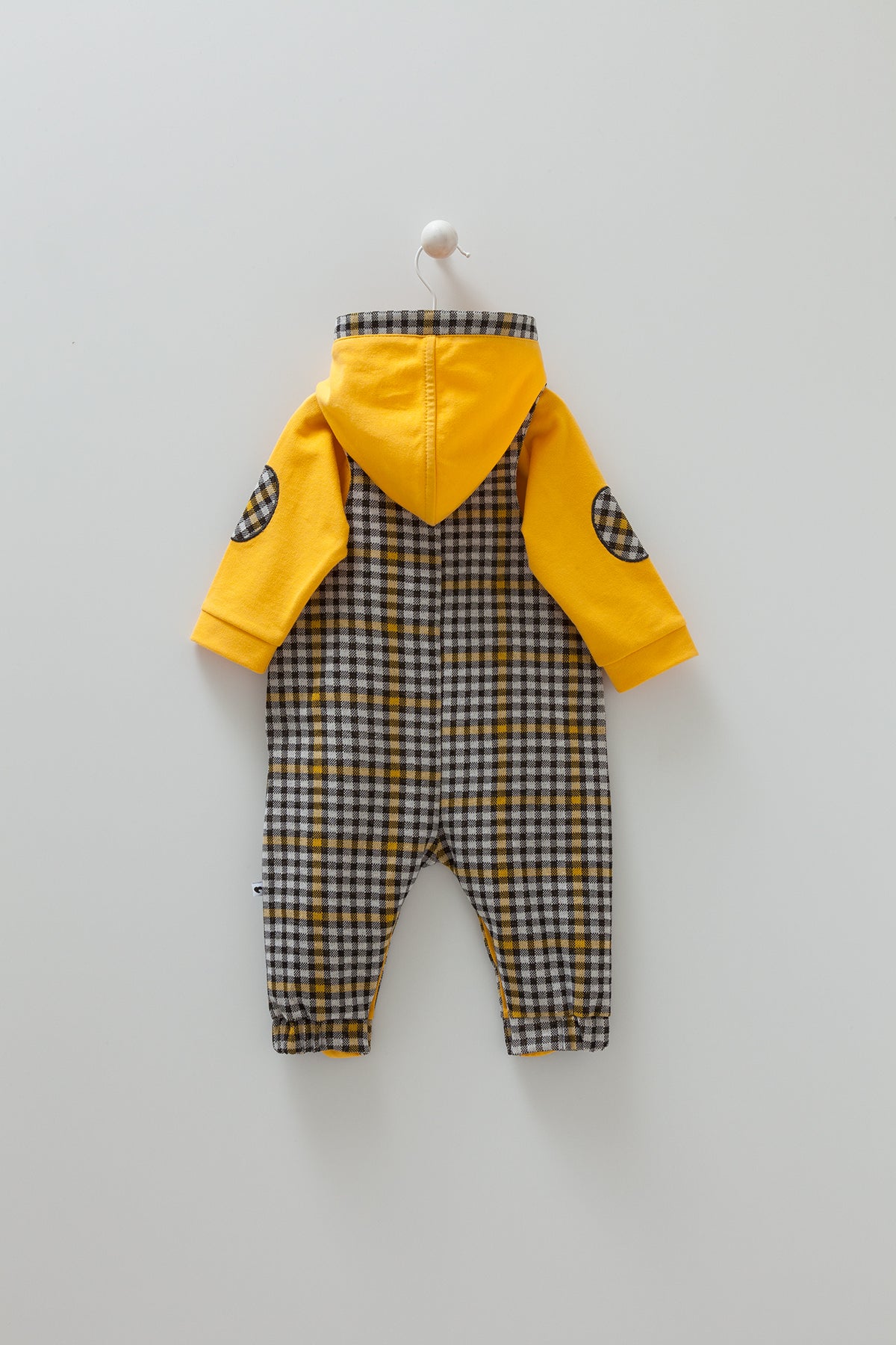 8474 Caramell Baby Boys’ Plaid Overall with Yellow Hoodie | 3–18 Months | Cotton | Turkey