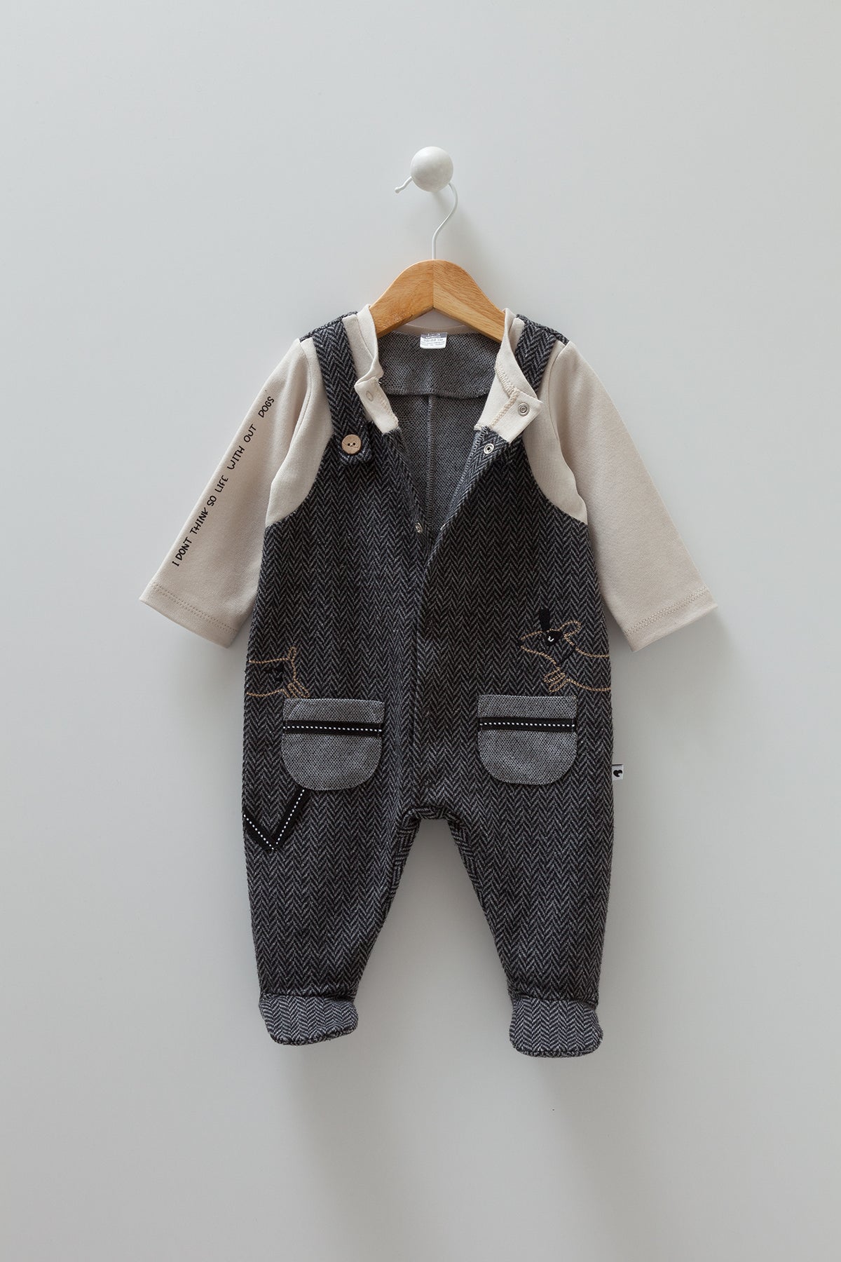 8491 Caramell Baby Boy Jumpsuit – Gray | 0–12 Months | 100% Cotton | Made in Turkey