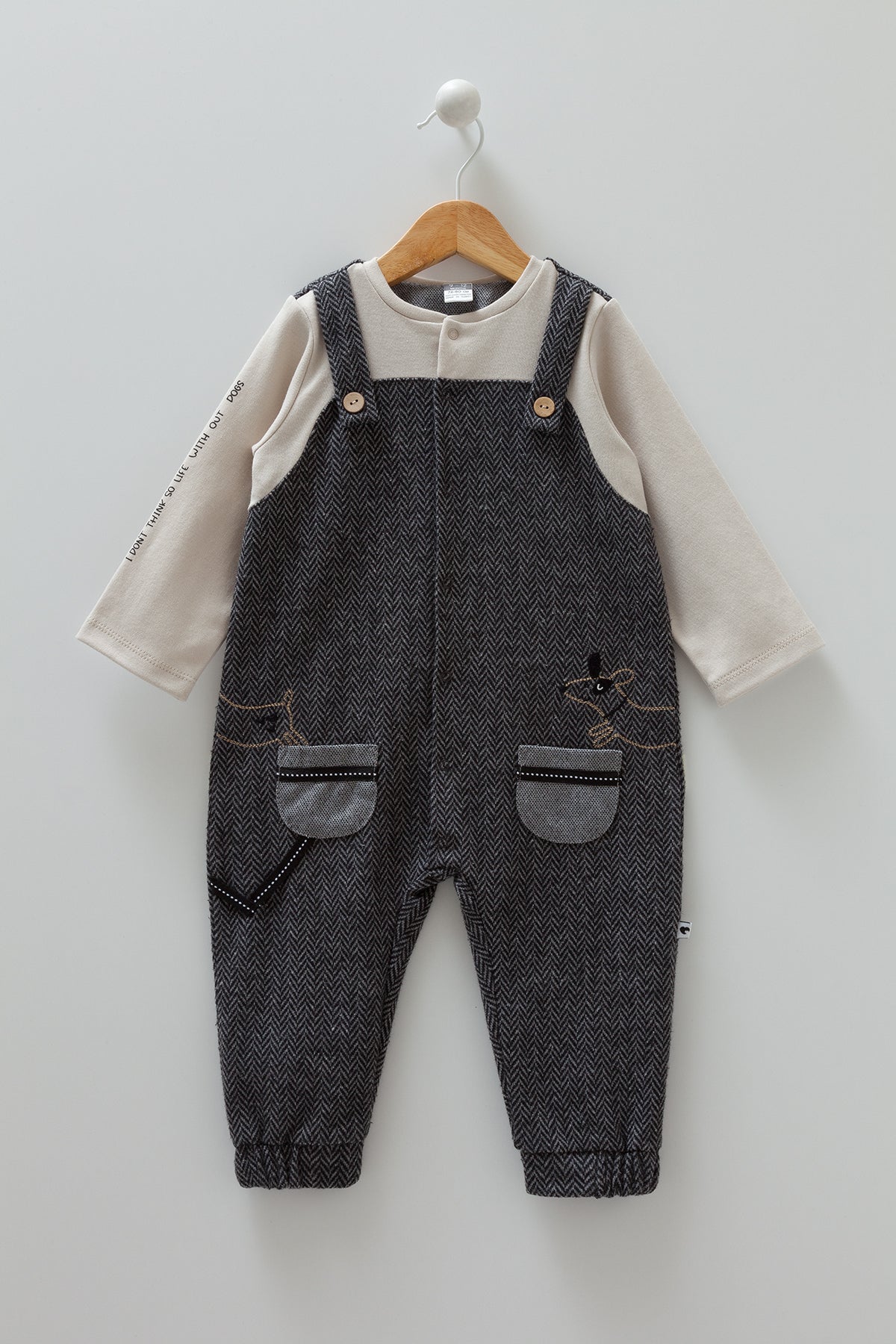 8491 Caramell Baby Boy Jumpsuit – Gray | 0–12 Months | 100% Cotton | Made in Turkey