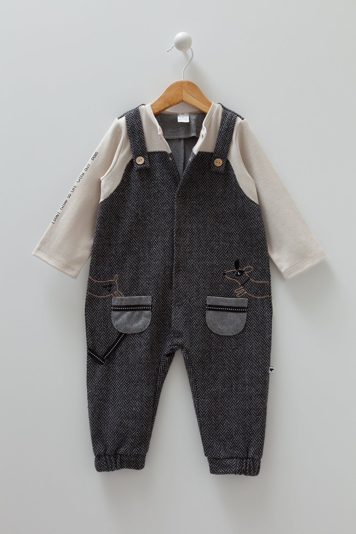 8491 Caramell Baby Boy Jumpsuit – Gray | 0–12 Months | 100% Cotton | Made in Turkey