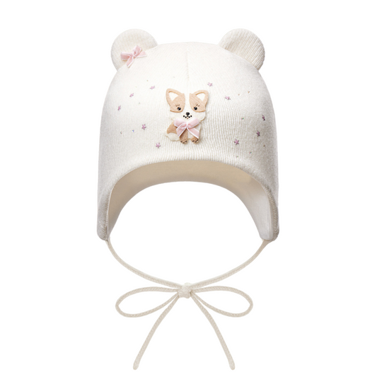 12310 Baby Girls’ Winter Hat with Ears | 3–9 Months | Cashmere Wool Blend, Cotton Lining