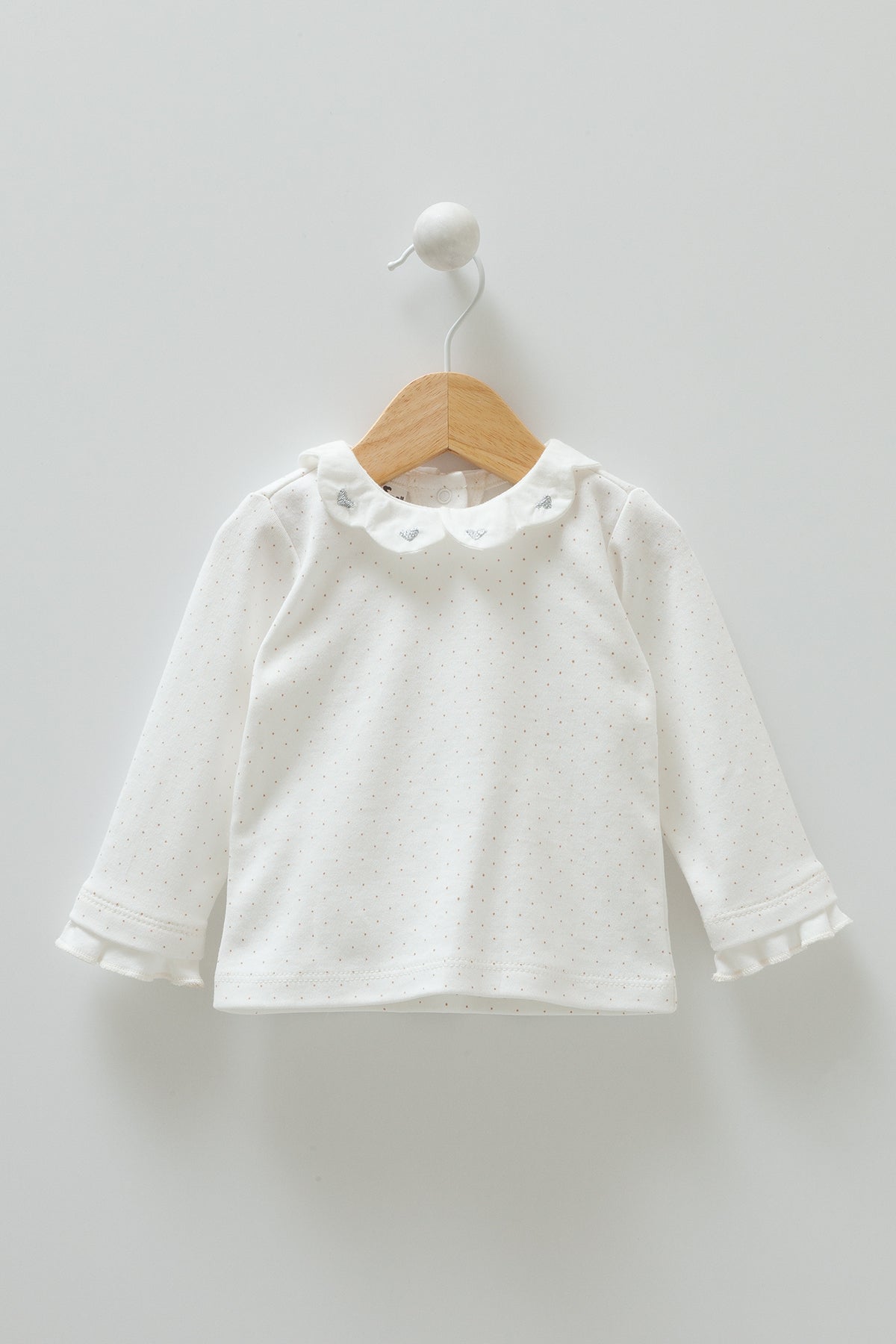 8546  Caramell Baby Girl Romper with Lace Collar and Ruffles | 100% Cotton | Sizes 0–12M | Made in Turkey
