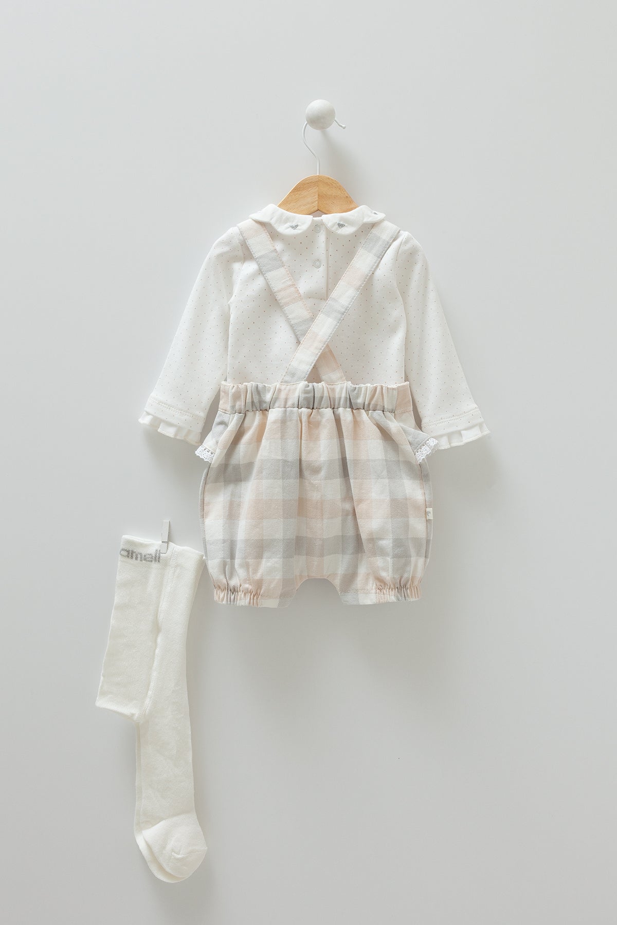 8546  Caramell Baby Girl Romper with Lace Collar and Ruffles | 100% Cotton | Sizes 0–12M | Made in Turkey