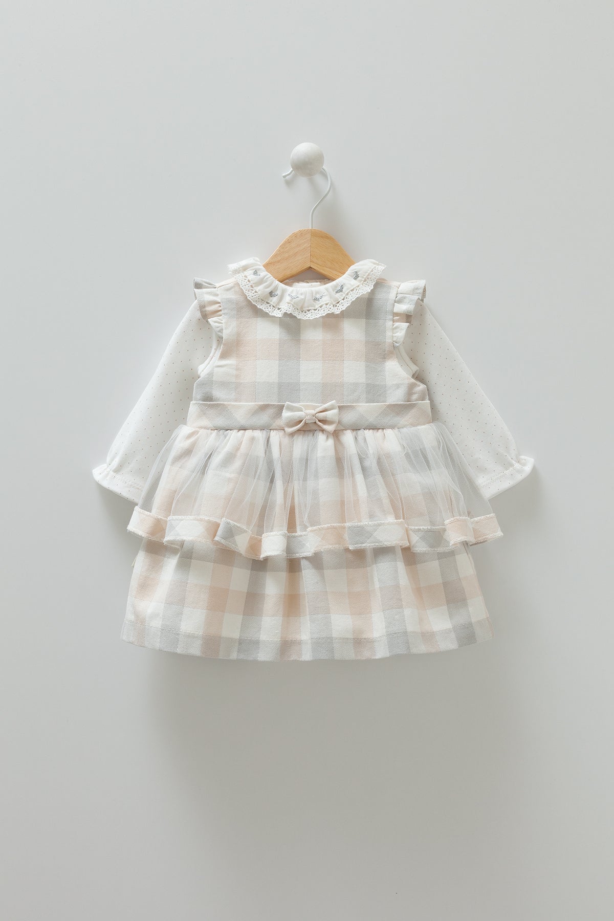 8548 Caramell Baby Girl 2-Piece Cotton Dress Set with Long-Sleeve Shirt – 0–12 Months | Made in Turkey | For Everyday Wear & Special Occasions