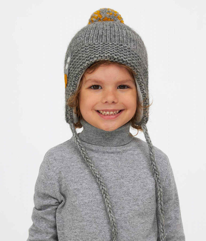 11002 Boys’ Knitted Winter Hat with Rocket Appliqué | Pom-Pom | Sizes 50–52 cm | 18–36 Months | Baby Alpaca, Wool | 100% Cotton Lining