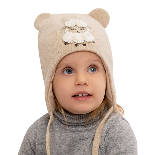 12313 Baby Girls’ Winter Hat with Ears | 9-18  Months | Cashmere Wool Blend, Cotton Lining