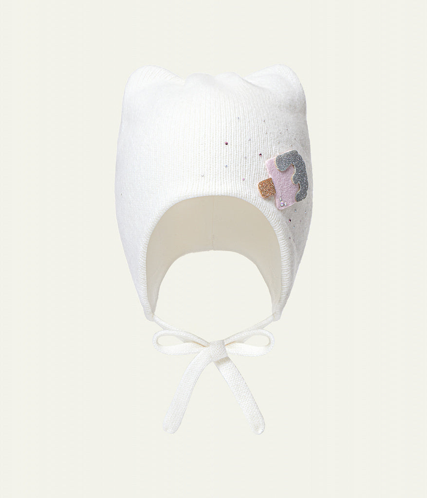 11271 Girls’ Winter Hat with Ears, Tie Strings & Ice Cream Design | 18–36 Months | Cashmere Wool Blend, Cotton Lining