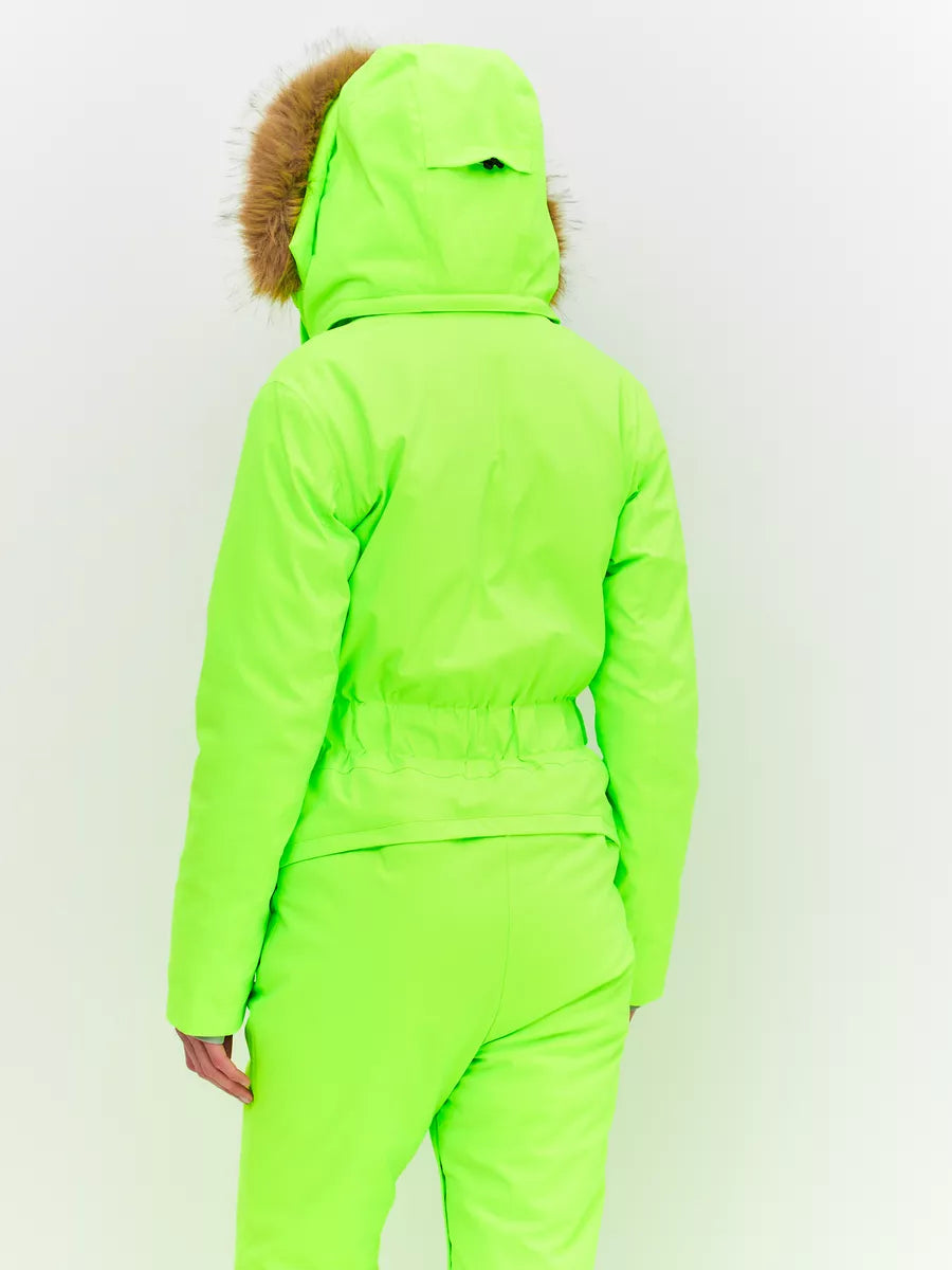 184313618 WHSROMA | Professional Ski Jumpsuit for Tall Teen Girls & Women | Neon Green with Faux Fur Hood | For Sports & Family Winter Activities | Up to −30°C (−22°F)
