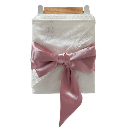 8495 Newborn Baby Wrap with Lace and Satin Bow | 100% Cotton | Size 85×90 cm | Turkey