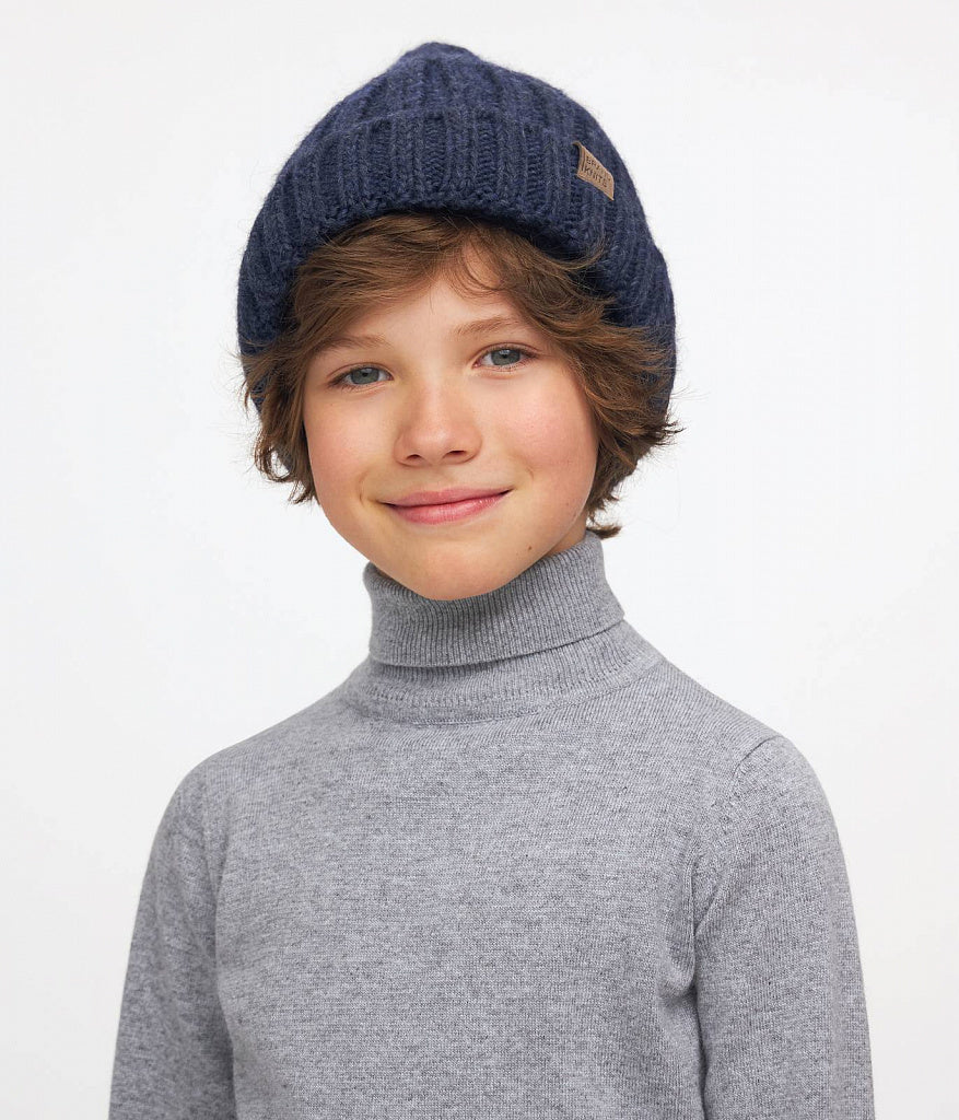 11269 Boys’ Ribbed Knit Winter Hat with Pointed Crown – Wool Blend | Sizes 54–56 | Ages 6–12 Years