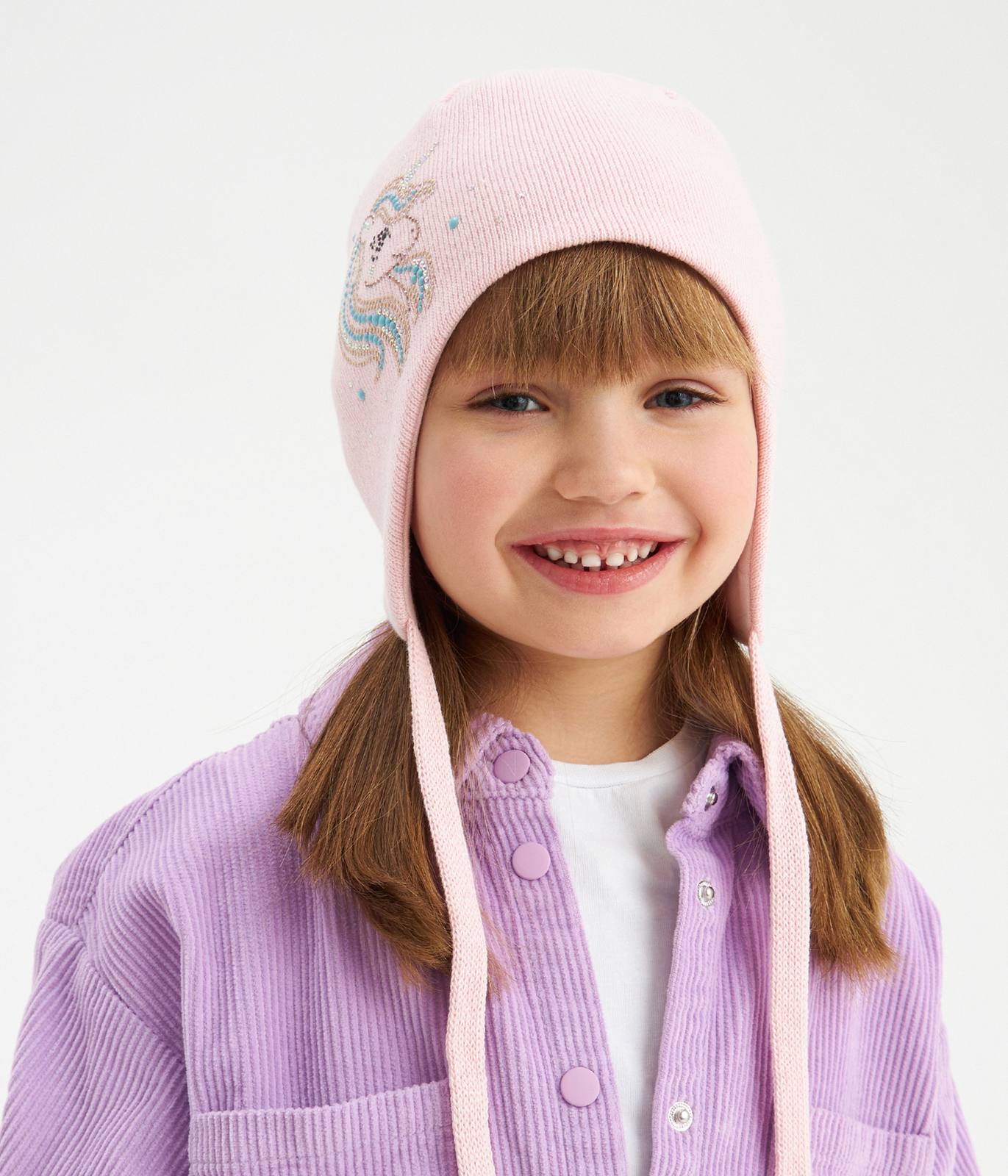 11718 Girls' Cotton Beanie with Unicorn & Crystal Stars ✨ 100% Cotton | Size 50–52 | Ages 18–36 Months | Spring & Autumn