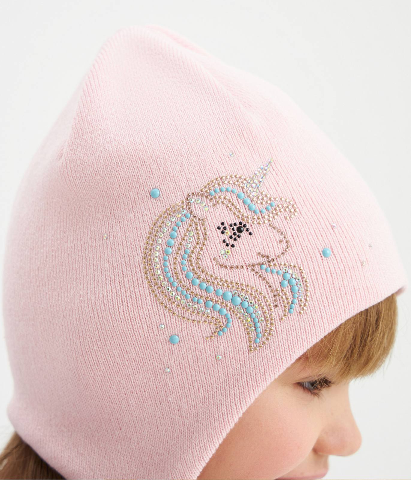 11718 Girls' Cotton Beanie with Unicorn & Crystal Stars ✨ 100% Cotton | Size 50–52 | Ages 18–36 Months | Spring & Autumn