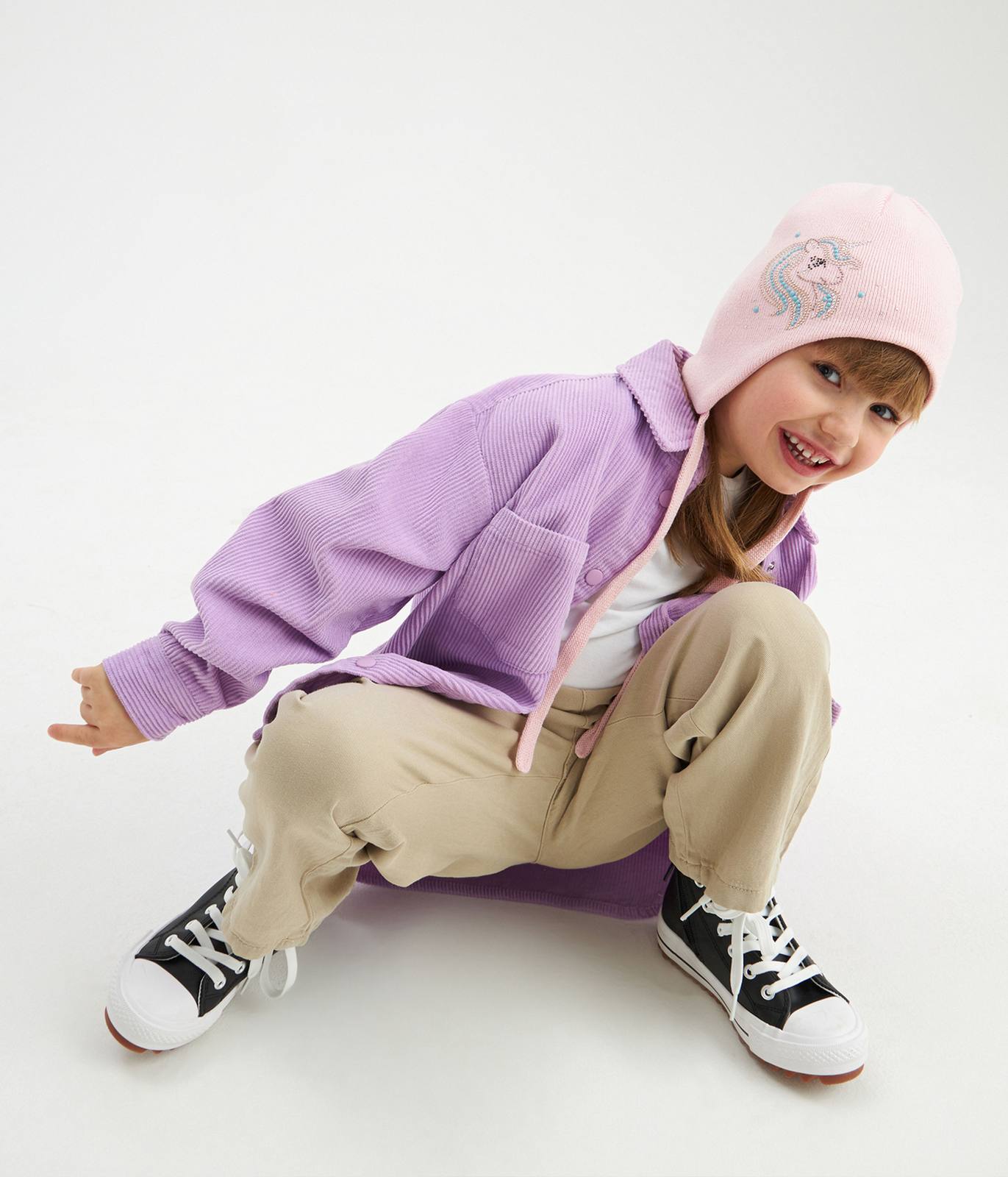 11718 Girls' Cotton Beanie with Unicorn & Crystal Stars ✨ 100% Cotton | Size 50–52 | Ages 18–36 Months | Spring & Autumn