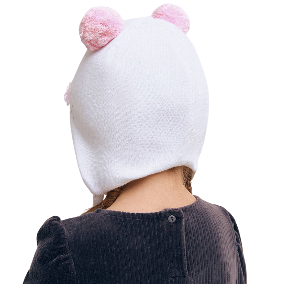 11711 Girls’ Cotton Tie Hat – Deer & Flowers Rhinestone Design | Fuzzy Pom Ears | Size 50-52 / 18-36 Months | 100% Cotton Inside & Out | Spring/Fall Weather