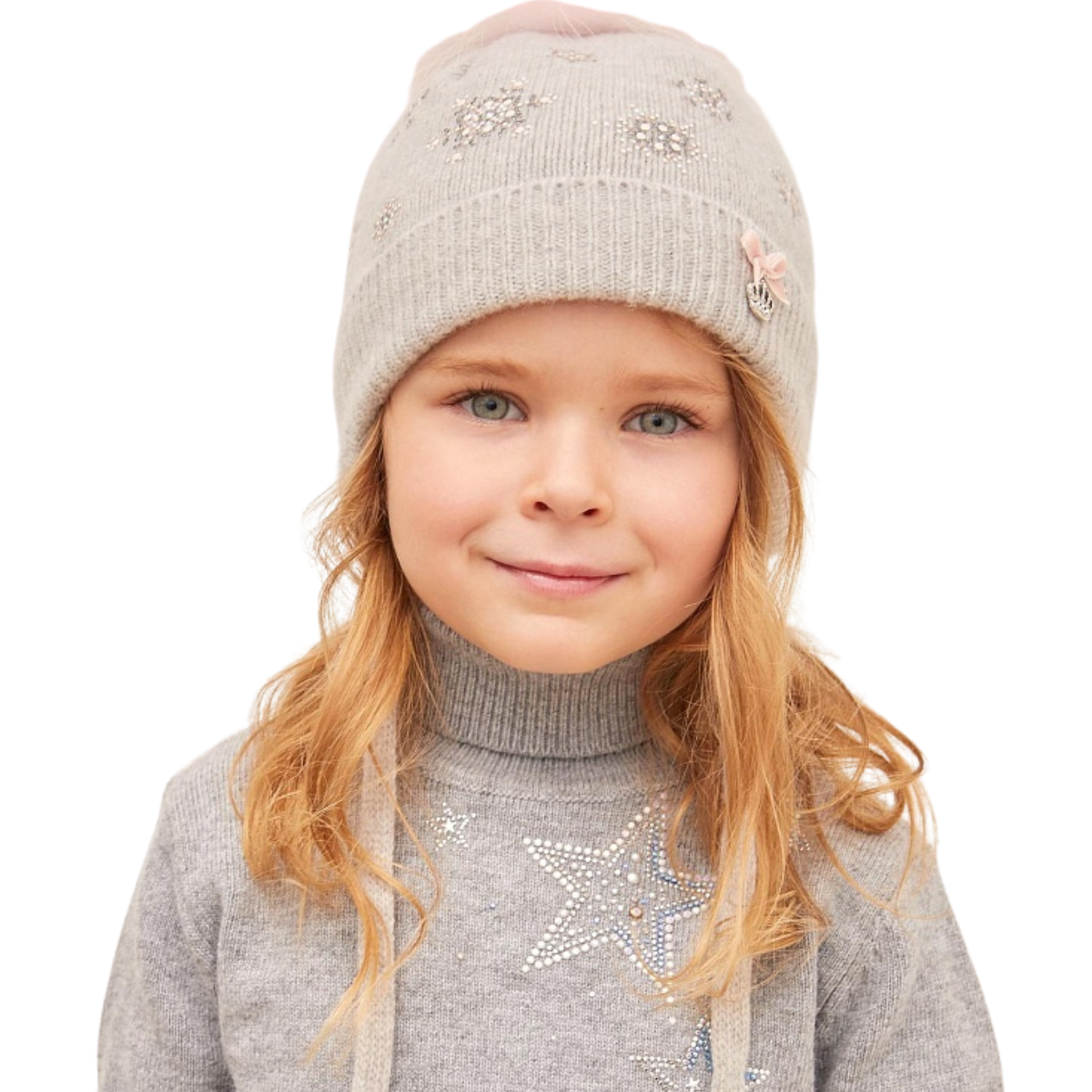 90383 Baby Girls’ Winter Hat with Ears & Natural Fur Pom-Pom | 9–18 Months | Cashmere Wool Blend, Cotton Lining