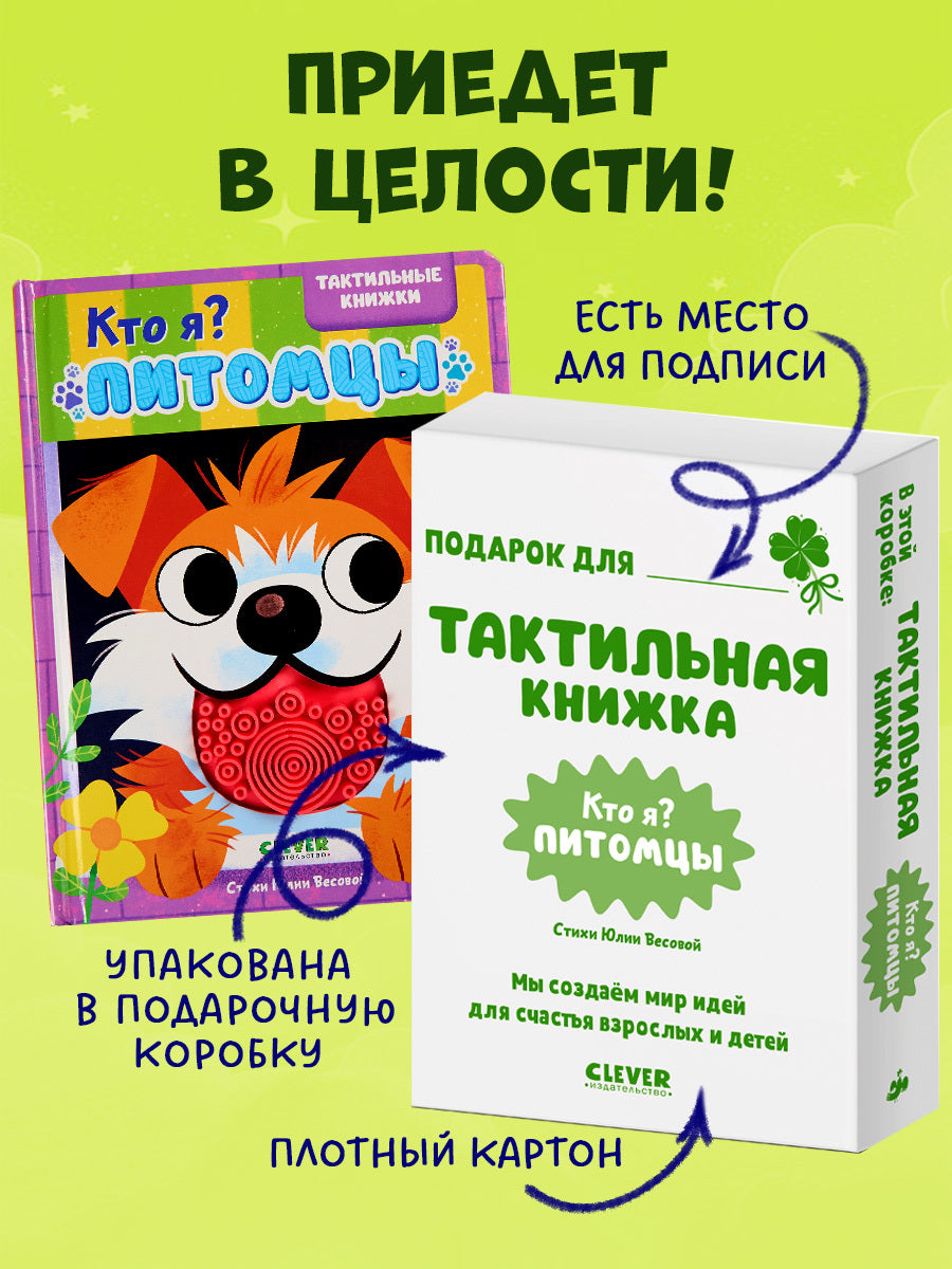 520602 Russian Touch-and-Feel Book “Who Am I? Pets | Ages 0+” | Julia Vesova | Clever Publishing