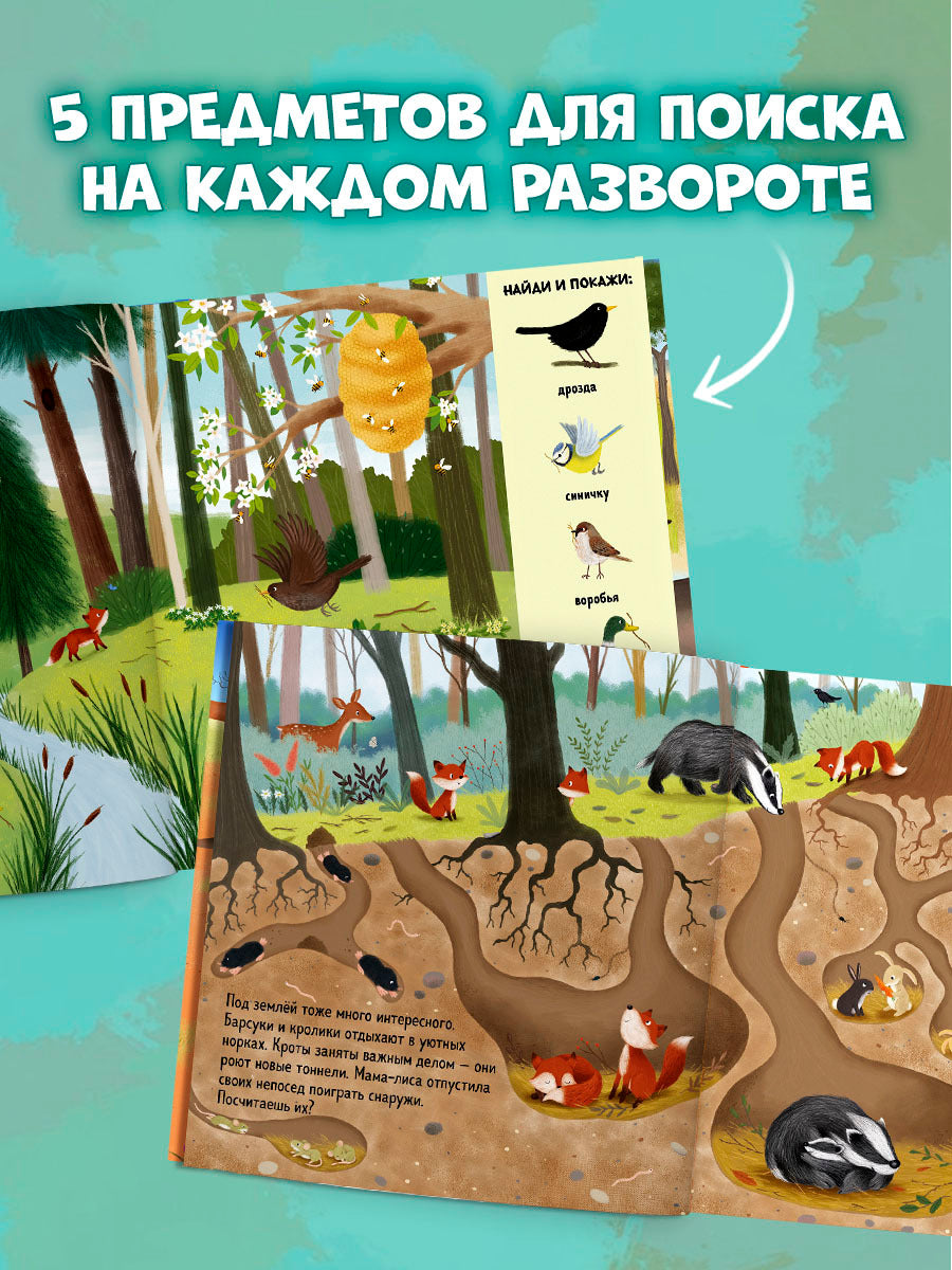 522804 Russian Baby Book “Find and Show — Forest Animals” | Ages 2+ | Educational Game Book for Toddlers | Learn About Animals and Nature | Clever Publishing