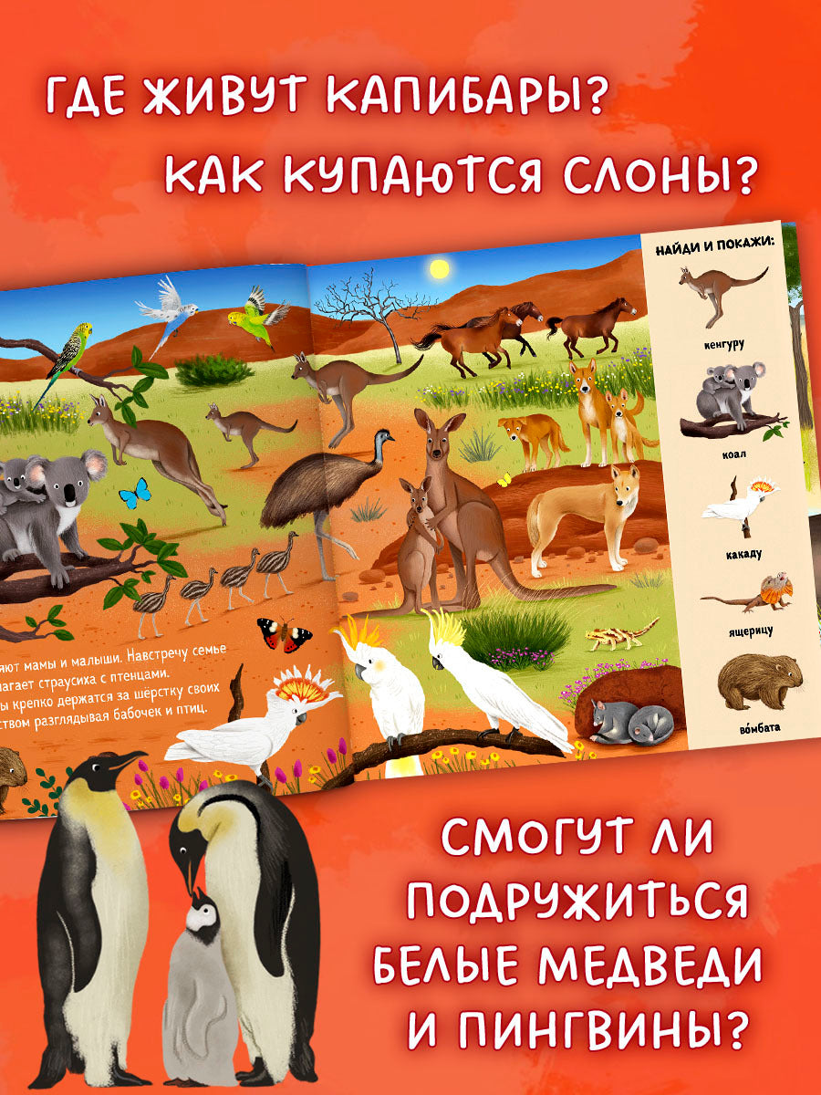 522811 Russian Baby Book “Find and Show — Animals Around the World” |Ages 2+ | Educational Game Book for Toddlers | Clever Publishing