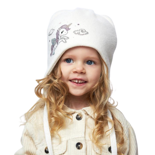 10363 Baby Girls’ Mid-Season Hat with Ears & Tie Strings | Cashmere Wool Blend, Rhinestone Decor