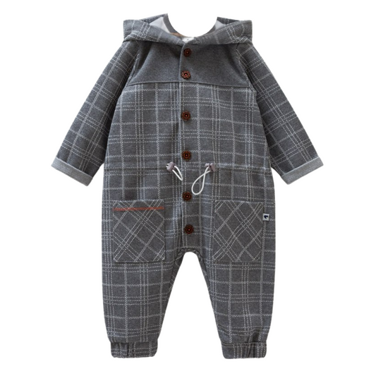 8486 Caramell Baby Boy Lightweight Cotton Jumpsuit with Hood – 100% Cotton | Sizes 3–18 Months | Spring | Made in Turkey | For Everyday Wear & Special Occasions