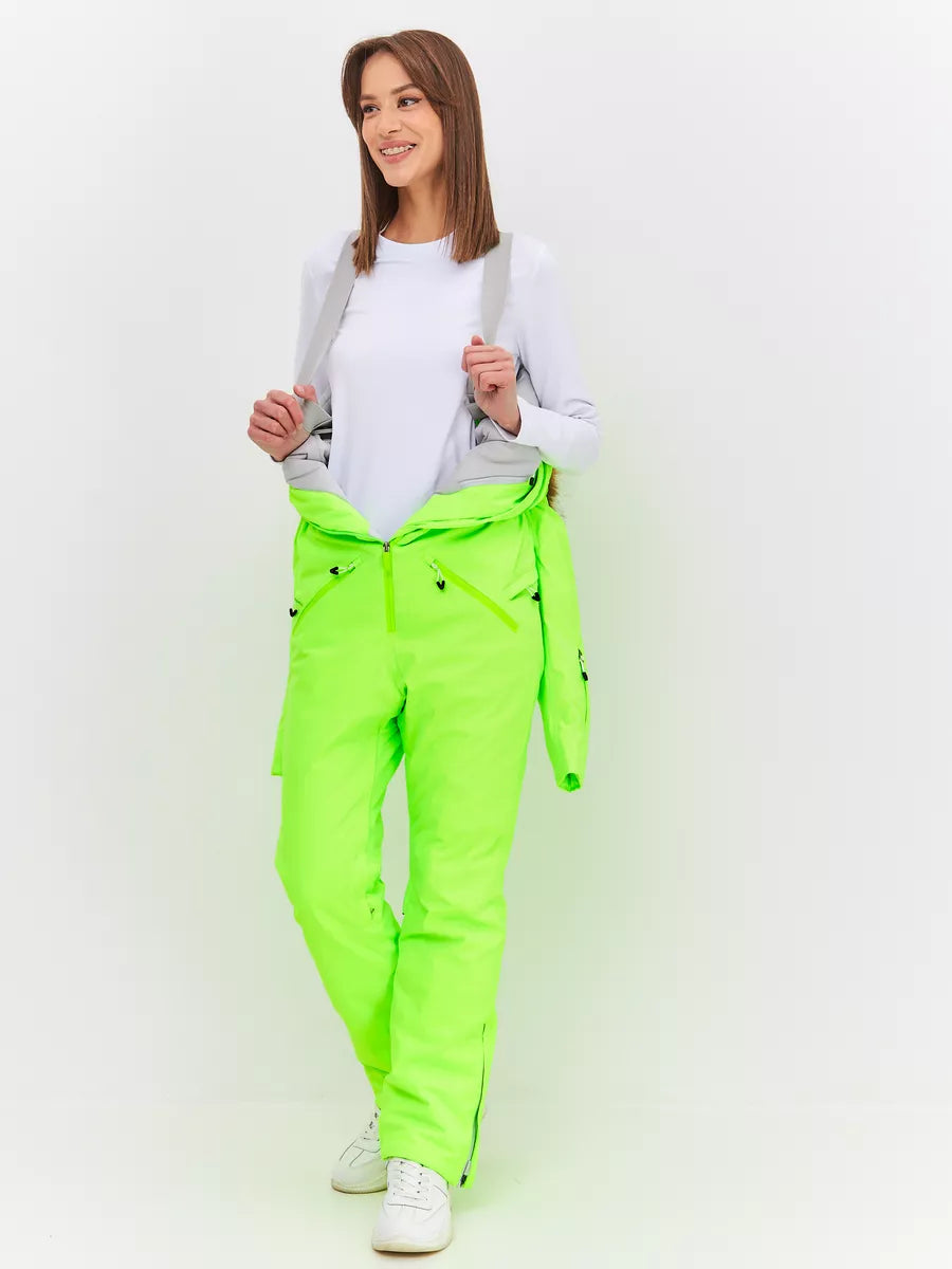 184313618 WHSROMA | Professional Ski Jumpsuit for Tall Teen Girls & Women | Neon Green with Faux Fur Hood | For Sports & Family Winter Activities | Up to −30°C (−22°F)