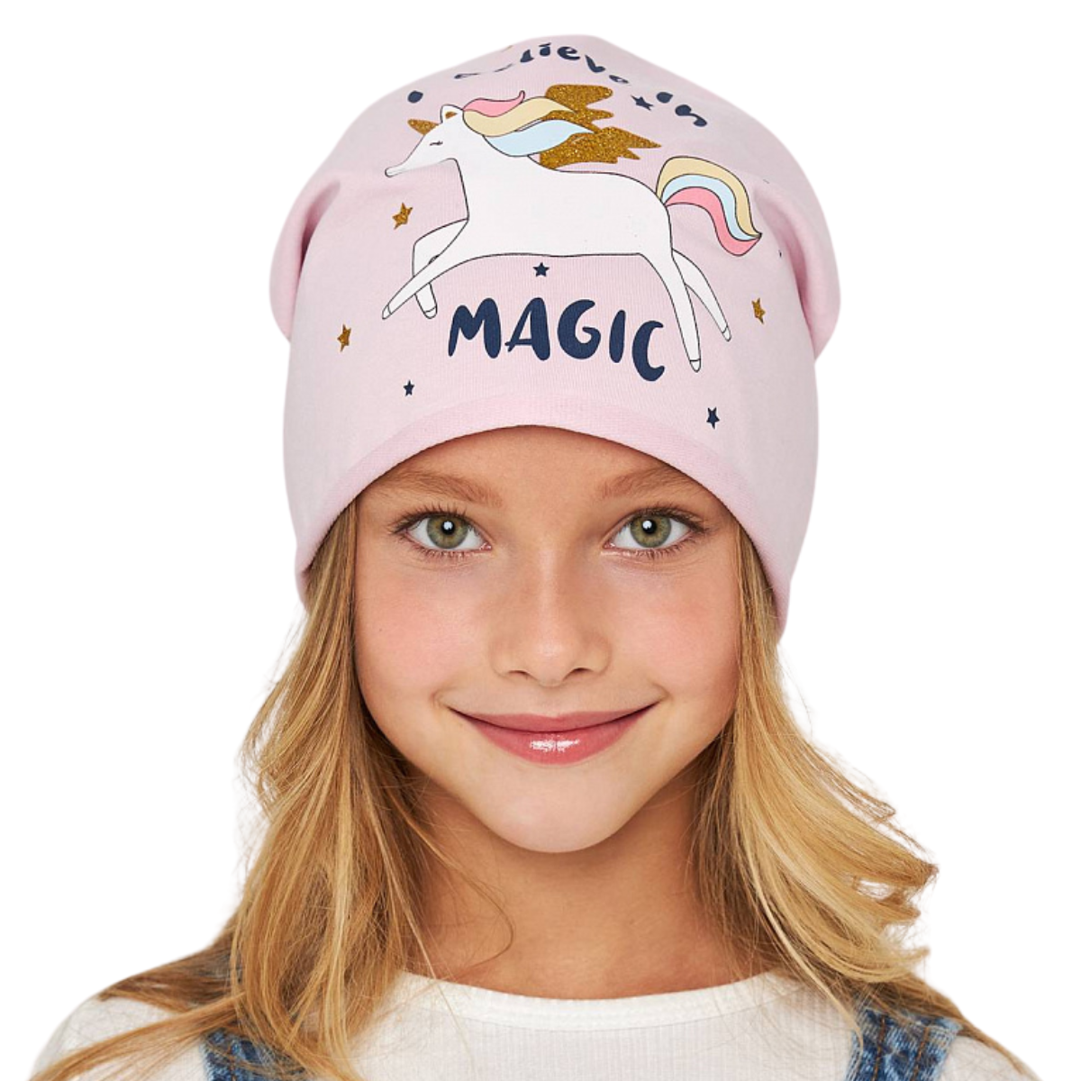 10880 Girls' Lightweight Pink Beanie with Flying Unicorn & "Magic" Print 🌈 Cotton Blend | Size 52–54 | Ages 3–5 | Spring & Summer