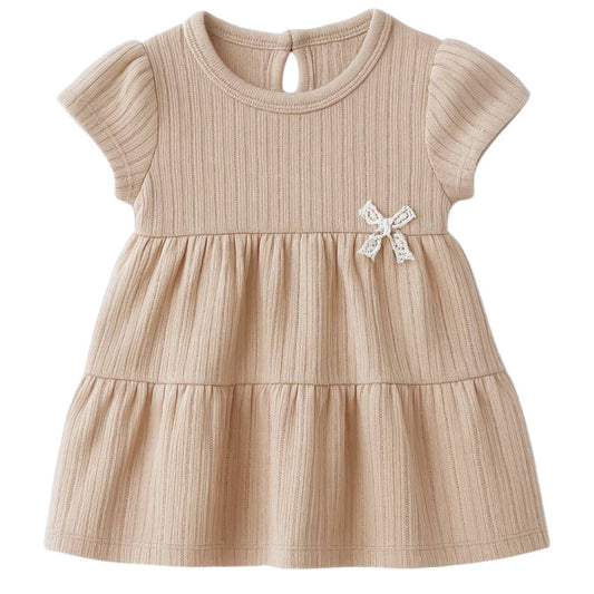 5010 Breathable Baby Girl Summer Dress – Lightweight Perforated Cotton with Bow | 100% Cotton | Sizes 6–24 Months | WOWO (Turkey)