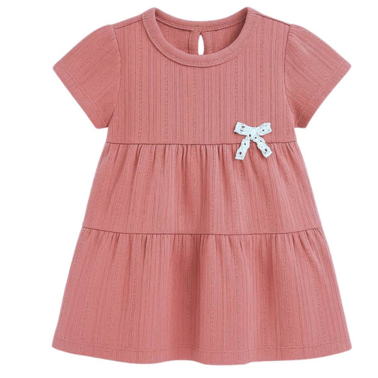 5010 Breathable Baby Girl Summer Dress – Lightweight Perforated Cotton with Bow | 100% Cotton | Sizes 6–24 Months | WOWO (Turkey)