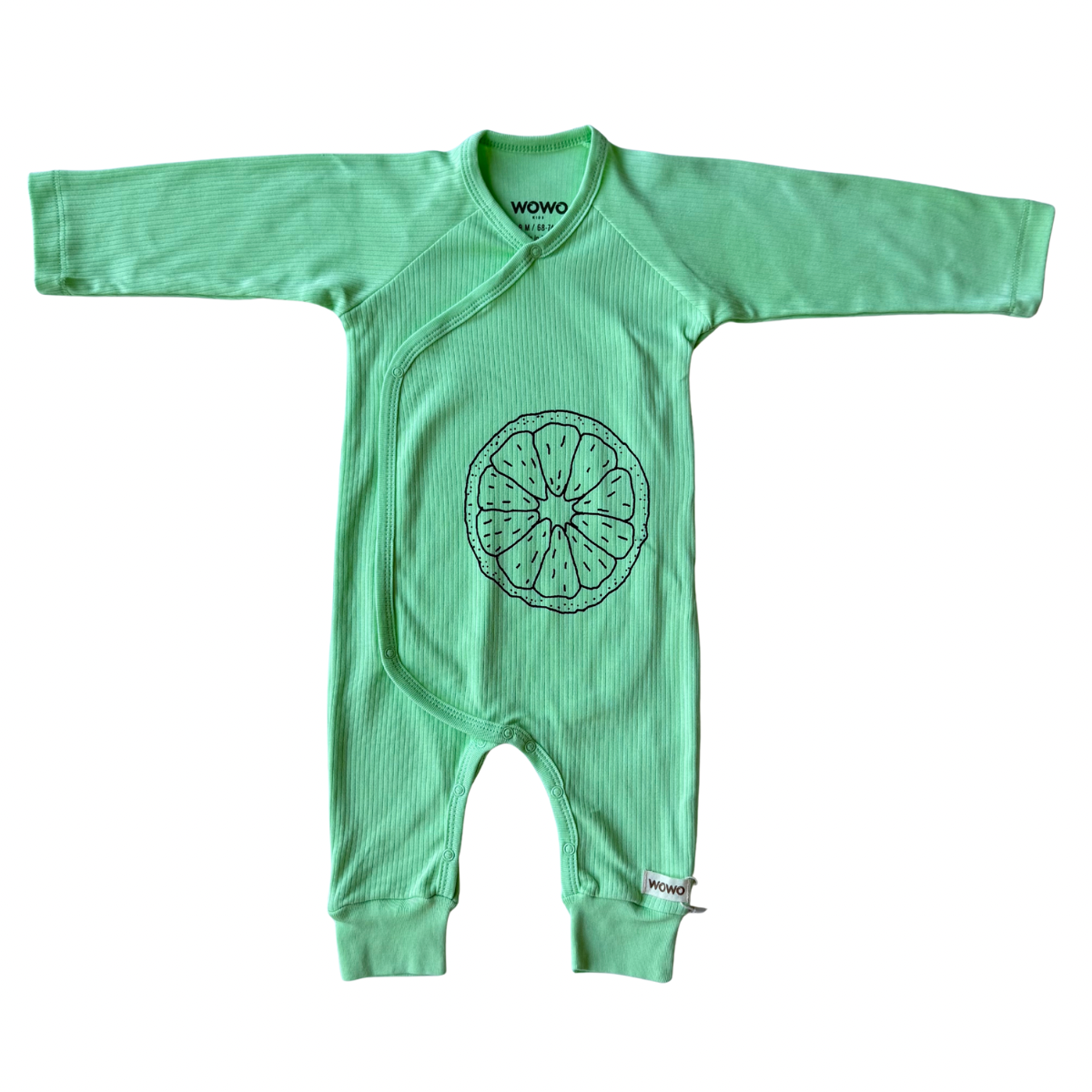 3525 Bright Long-Sleeve Romper for Newborn Unisex – Open-Foot, Wrap-Around with Snaps | 100% Cotton | Minimalist Print | Spring-Autumn | 0-9 Months | Turkey