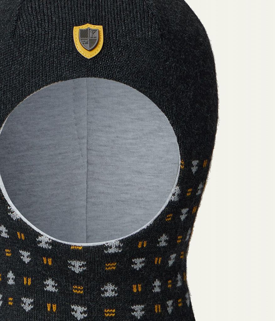 80575 Boys’ Knitted Winter Balaclava with Shield Patch & Pattern – Wool Blend | Ages 18–30 Months | Sizes 50–52