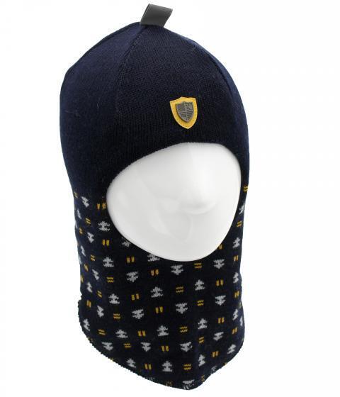 80575 Boys’ Knitted Winter Balaclava with Shield Patch & Pattern – Wool Blend | Ages 18–30 Months | Sizes 50–52