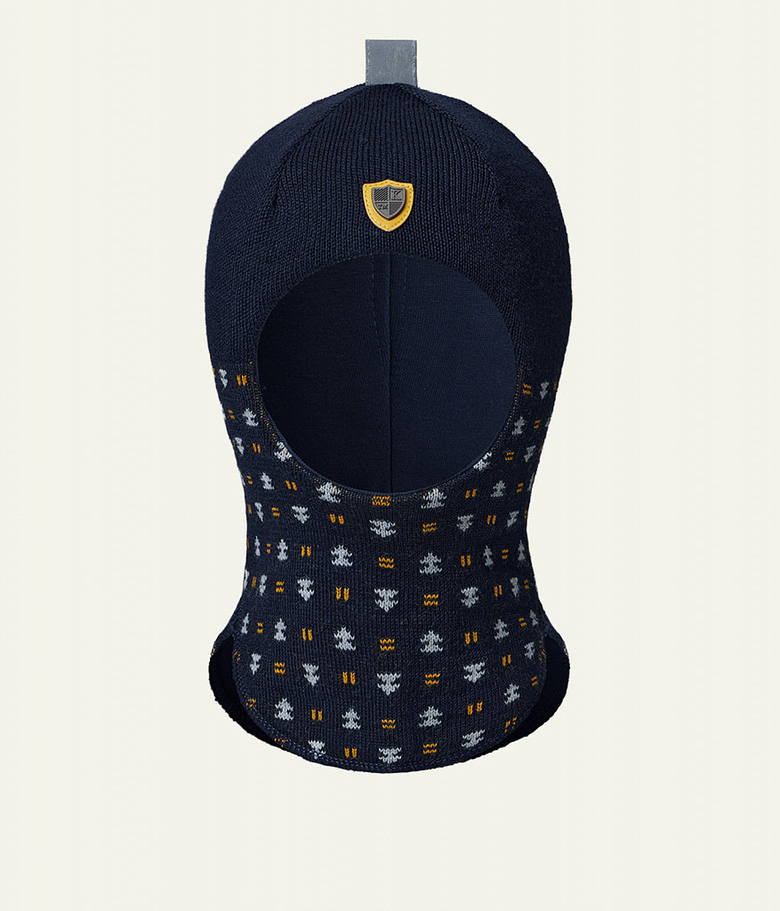80575 Boys’ Knitted Winter Balaclava with Shield Patch & Pattern – Wool Blend | Ages 18–30 Months | Sizes 50–52