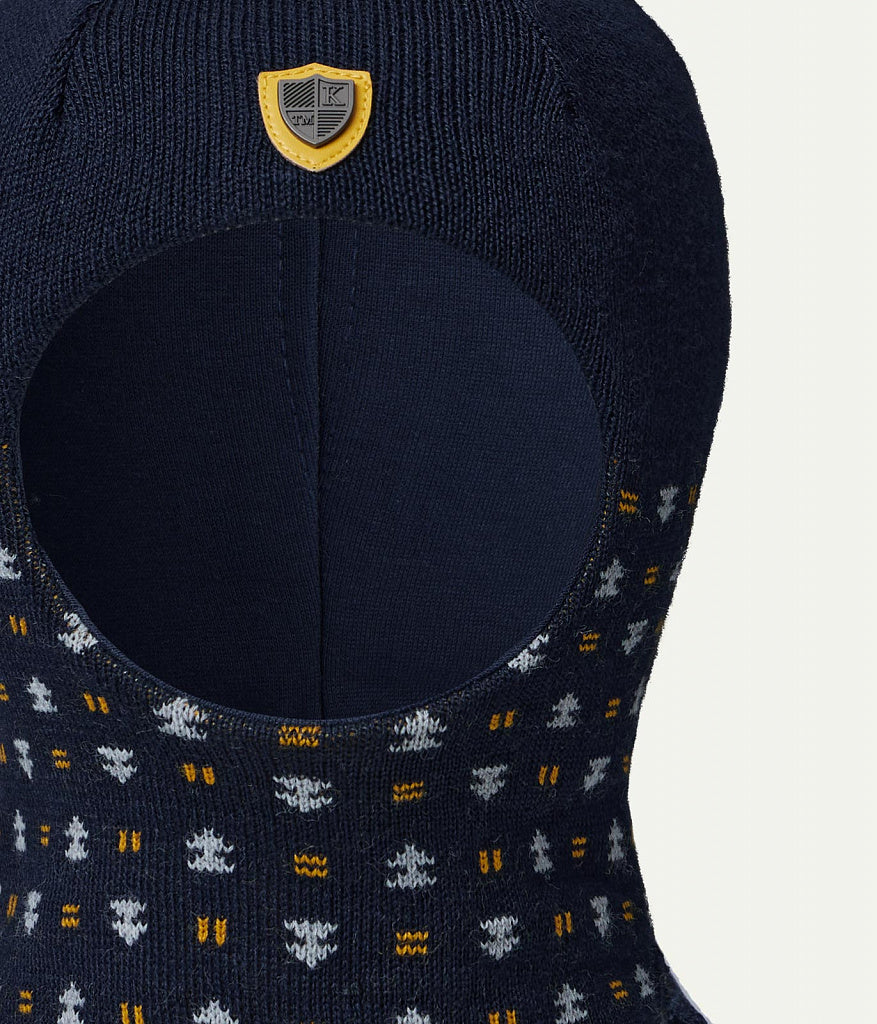 80575 Boys’ Knitted Winter Balaclava with Shield Patch & Pattern – Wool Blend | Ages 18–30 Months | Sizes 50–52