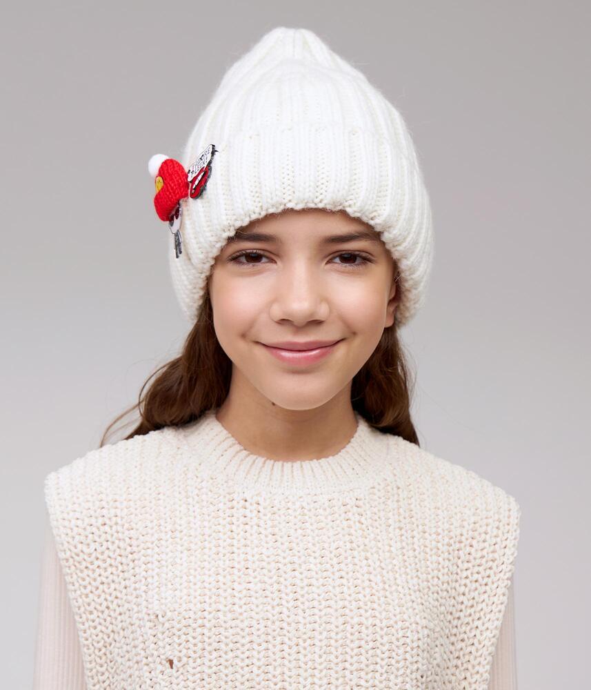 10125 Girls’ Winter Knit Hat with Sewn-On Appliqués | Size 54–56 cm | Ages 6–12 Years | Baby Alpaca, Wool | 100% Cotton Lining