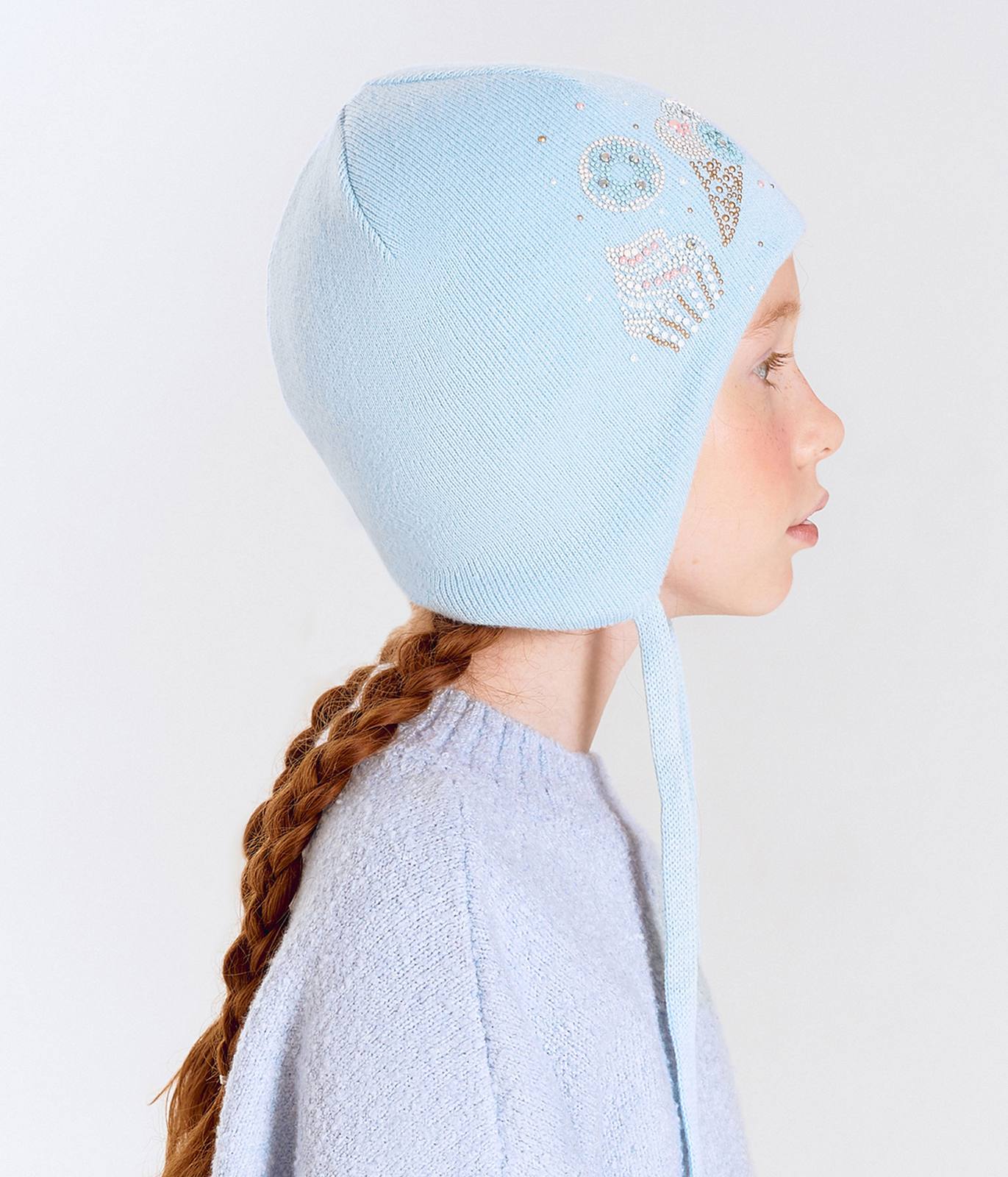 11720 Girls' Cotton Beanie with Rhinestone Sweets | 100% Cotton | Size 52–54 | Ages 3–5 | Spring & Autumn