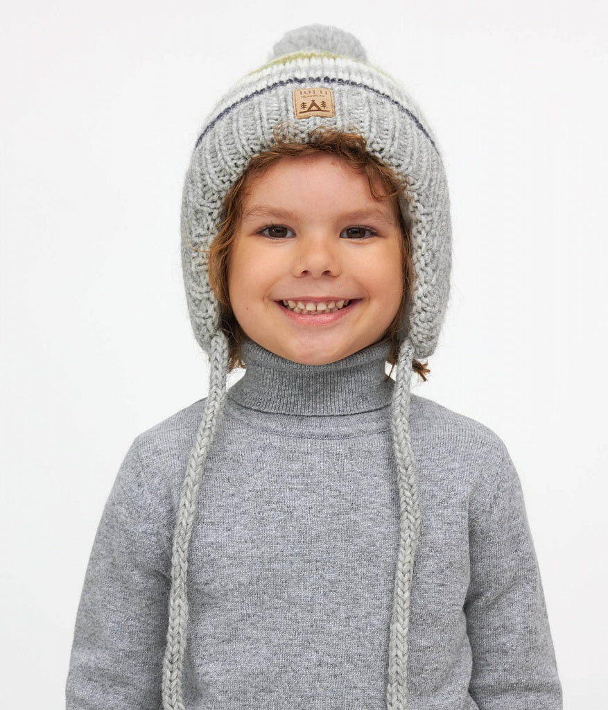 11005 Boys’ Striped Winter Knit Hat with Pom-Pom & Earflaps | Sizes 48–50 cm | 9–18 Months | Baby Alpaca, Wool | 100% Cotton Lining