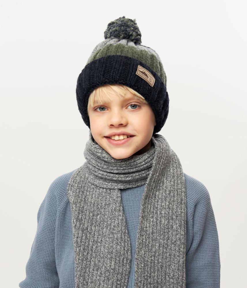 10127 Boys’ Winter Knit Hat with Pom-Pom – Striped Design | Size 52-54 | 3–5 years | Cashmere, Wool | 100% Cotton Lining