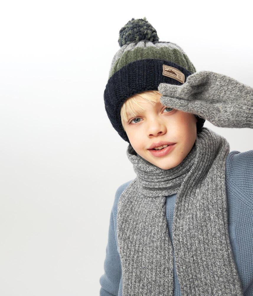 10127 Boys’ Winter Knit Hat with Pom-Pom – Striped Design | Size 52-54 | 3–5 years | Cashmere, Wool | 100% Cotton Lining