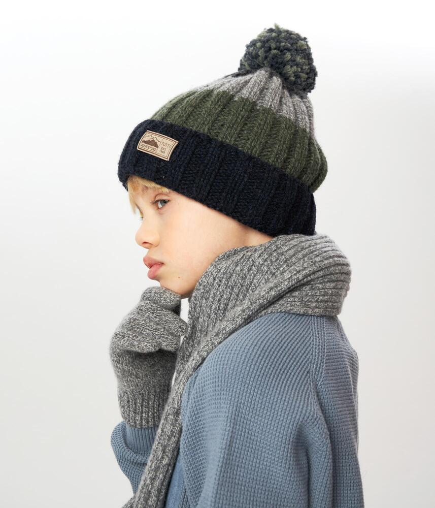 10127 Boys’ Winter Knit Hat with Pom-Pom – Striped Design | Size 52-54 | 3–5 years | Cashmere, Wool | 100% Cotton Lining