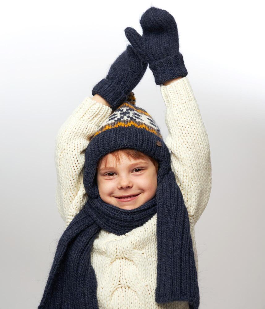 10028 Boys’ Winter Knit Hat with Pom-Pom & Earflaps – Striped & Nordic Design | Size 52-54 | 3–5 years | Baby Alpaca, Wool | 100% Cotton Lining