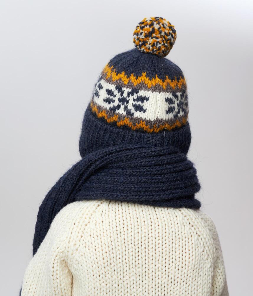 10028 Boys’ Winter Knit Hat with Pom-Pom & Earflaps – Striped & Nordic Design | Size 52-54 | 3–5 years | Baby Alpaca, Wool | 100% Cotton Lining