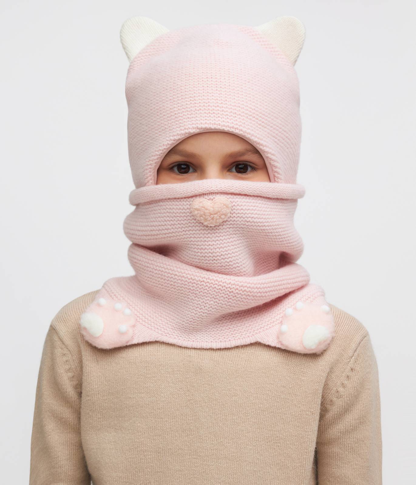 11461 Girls’ Winter Hat & Snood Set with Cute Ears and Paw Details – Cashmere & Wool Blend | Ages 3–5 Years (52–54 cm) | 100% Cotton Lining