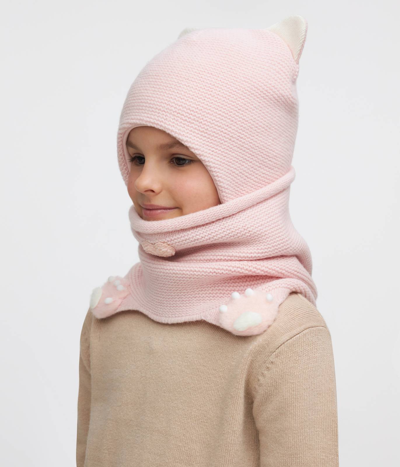 11461 Girls’ Winter Hat & Snood Set with Cute Ears and Paw Details – Cashmere & Wool Blend | Ages 3–5 Years (52–54 cm) | 100% Cotton Lining