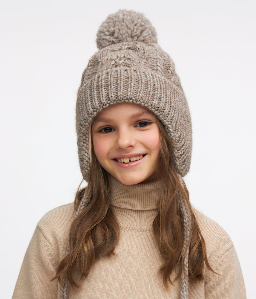 81192 Girls’ Warm Winter Hat with Ears & Tie Strings | 3–5 Years | Baby Alpaca, Wool Blend, Cotton Lining