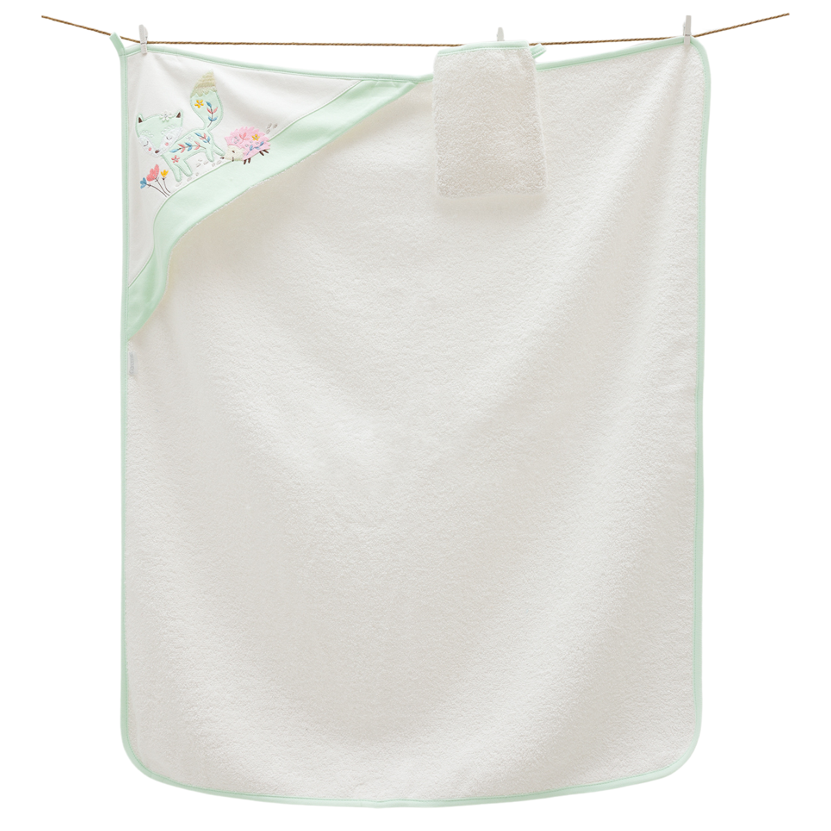 baby cotton towel green and white