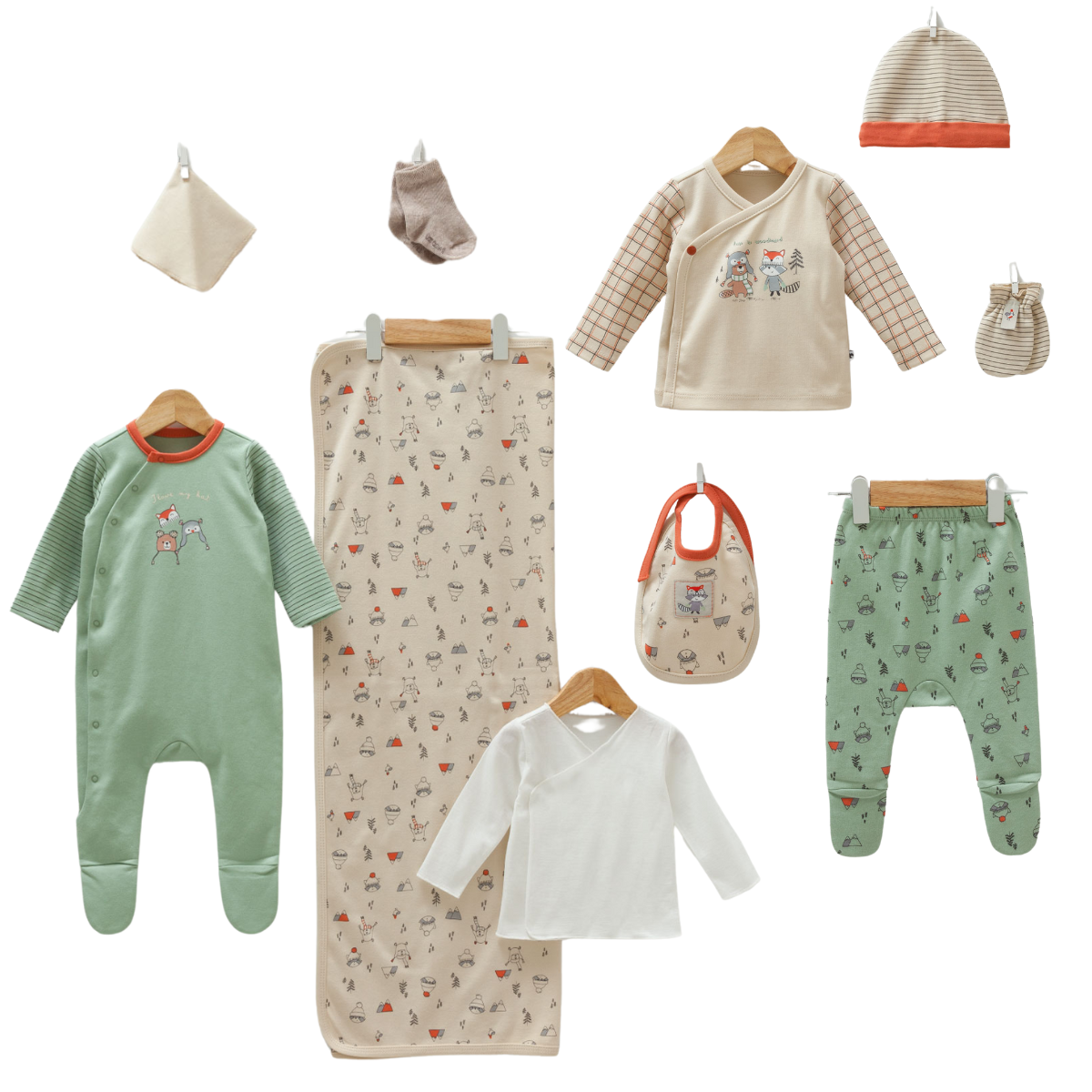 beige green newborn set cotton